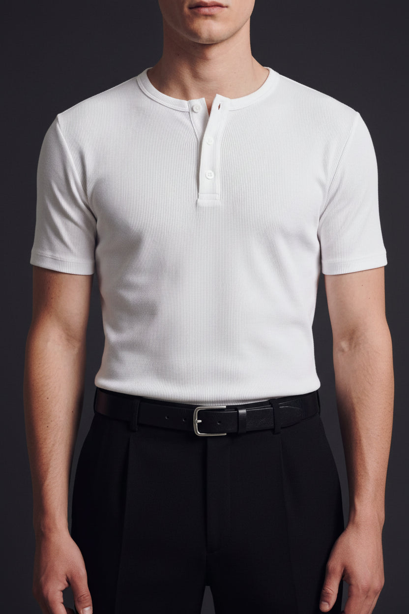 White Henley T-Shirt — Slim Fit | WILZ