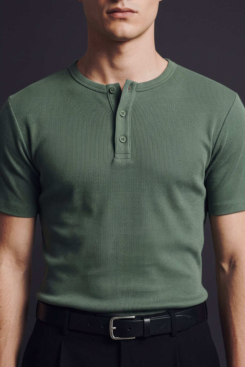 Deep Olive Henley T-Shirt — Slim Fit | WILZ