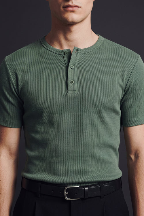 Deep Olive Henley T-Shirt — Slim Fit | WILZ
