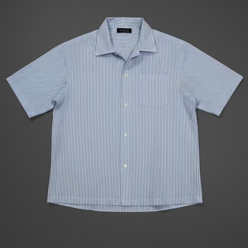 Sky Blue Striped Cuban Collar Shirt
