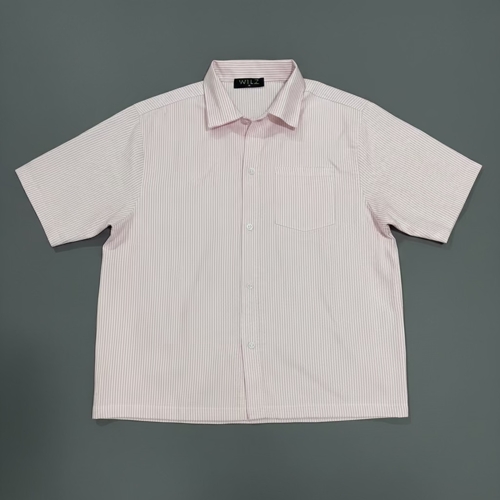 Light Pink Striped Cuban Collar Shirt
