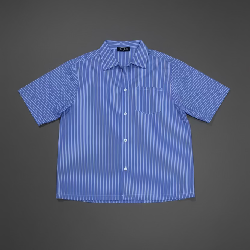 Royal Blue Striped Cuban Collar Shirt