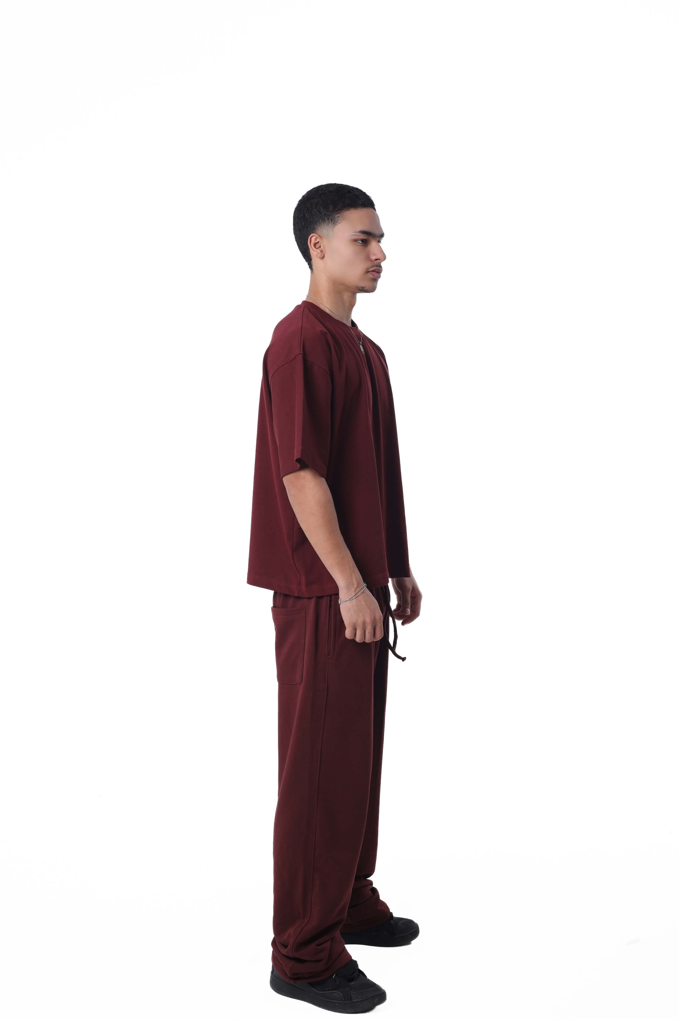 Burgundy Boxy Oversized Basic T-Shirt