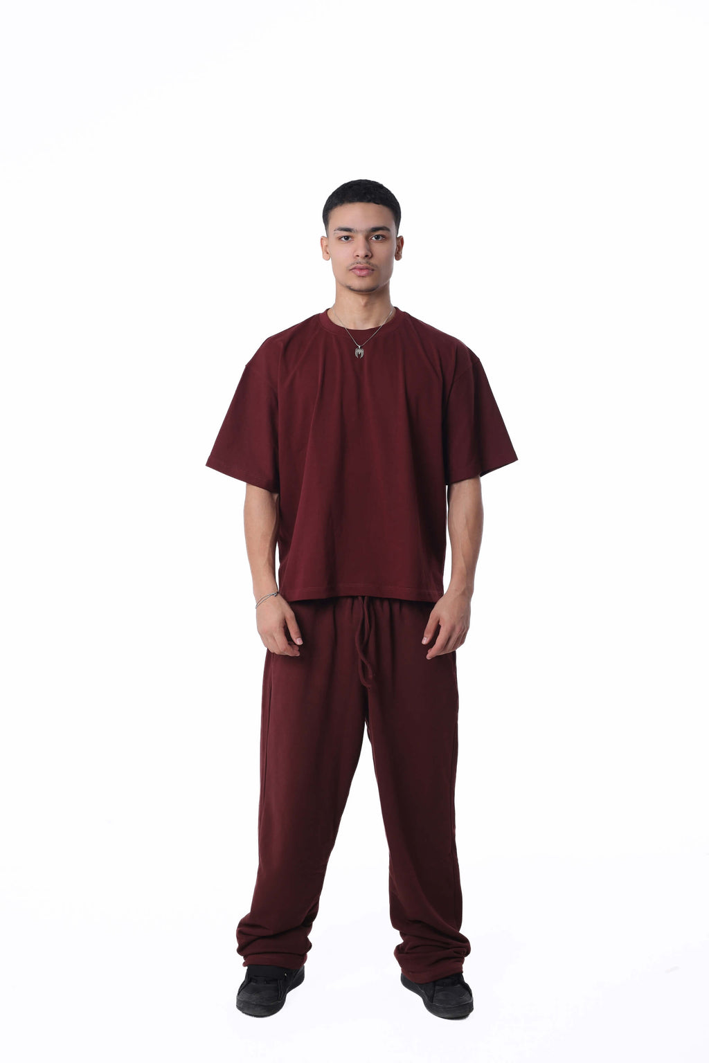 Burgundy Boxy Oversized Basic T-Shirt