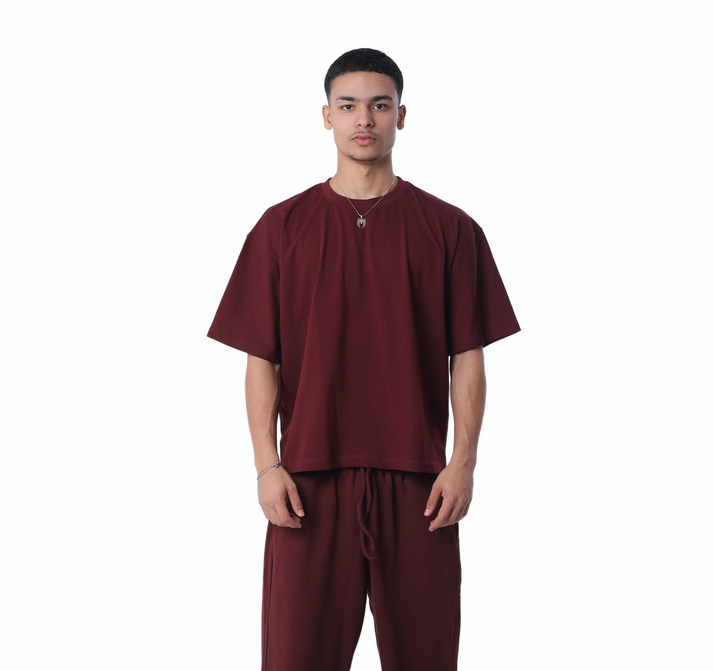 Burgundy Boxy Oversized Basic T-Shirt
