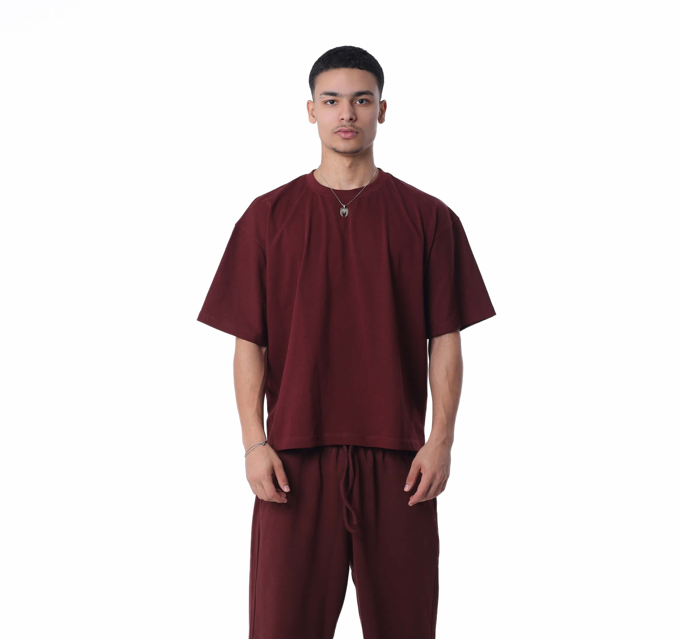 Burgundy Boxy Oversized Basic T-Shirt