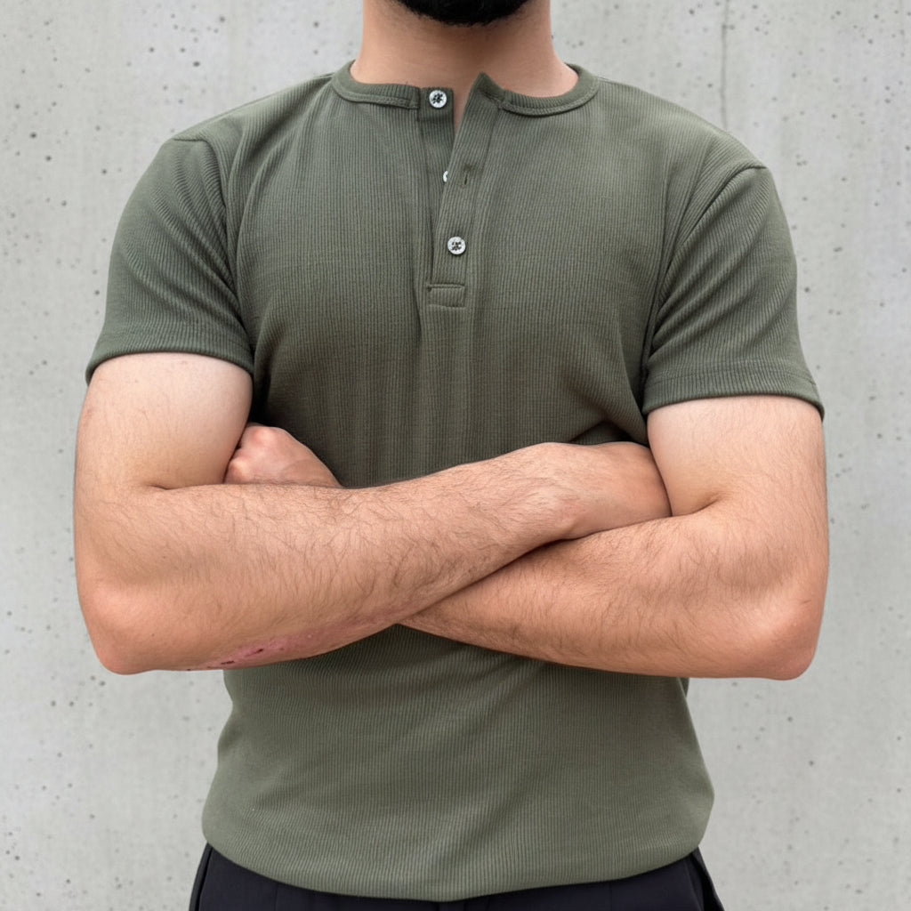 Deep Olive Henley T-Shirt — Slim Fit | WILZ