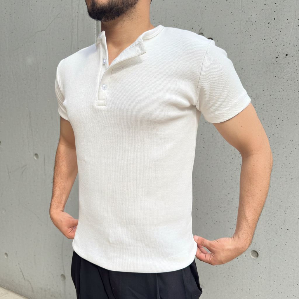 White Henley T-Shirt — Slim Fit | WILZ