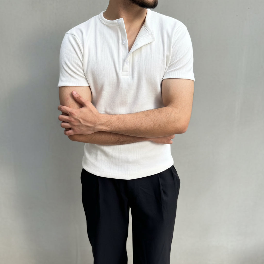 White Henley T-Shirt — Slim Fit | WILZ