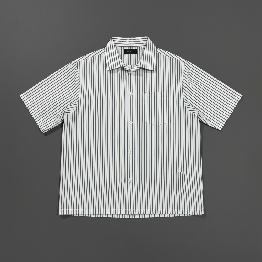 Olive Green Striped Cuban Collar Shirt