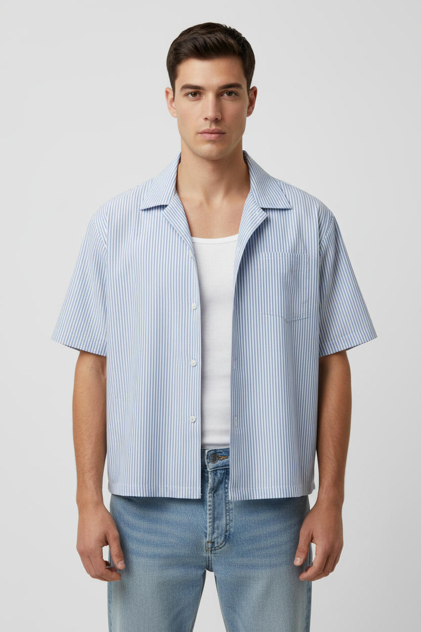 Sky Blue Cuban Collar Shirt - Pro Ecommerce